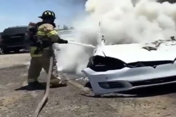 tesla bursts into flames
