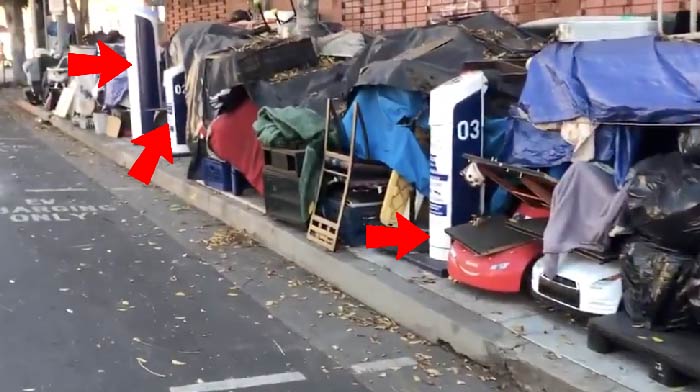 los angeles charging station buried in trash