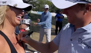 PGA Star Justin Thomas Signs Golf Influencer Karin Hart's Boobs