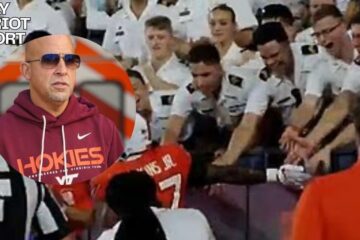 virginia tech college football coach high fiving cadets