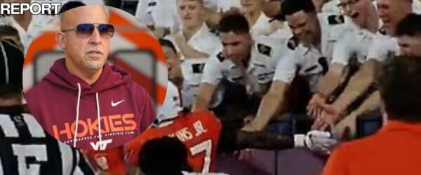 virginia tech college football coach high fiving cadets