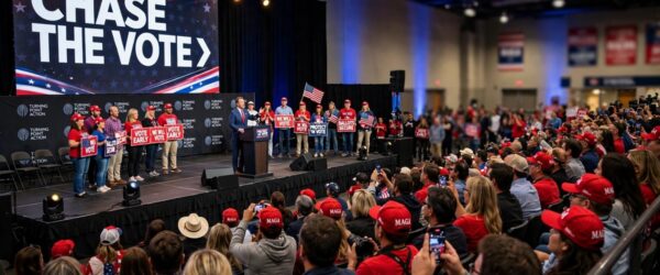 Donald Trump with supporters at a rally
