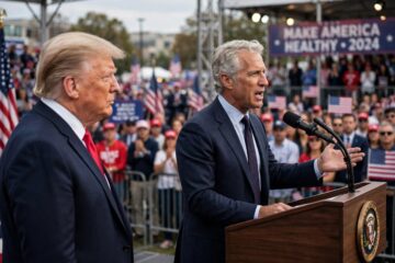 Robert F. Kennedy Jr. and President Trump at the Fort Myers rally where a new seafood label was announced