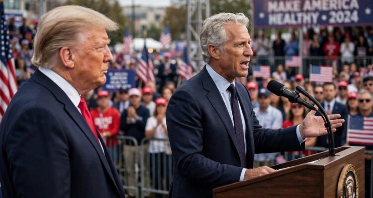 Robert F. Kennedy Jr. and President Trump at the Fort Myers rally where a new seafood label was announced